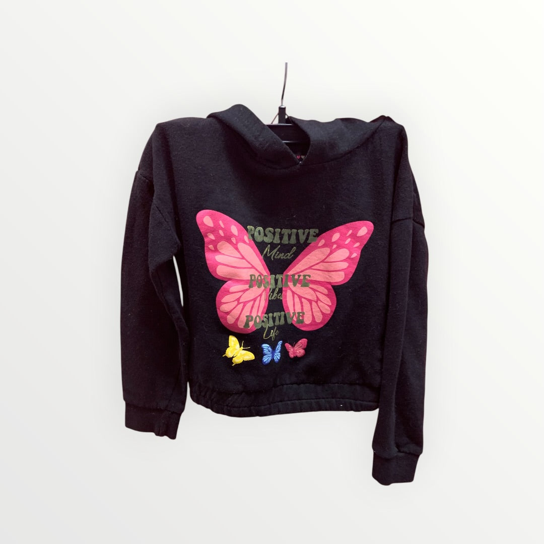 Pink Velvet Butterfly Design Kids Hoodie - Size 5/6