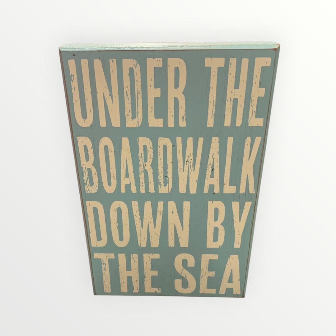Home Goods "Under the Boardwalk" Vintage-style Wooden Box Sign Blue - 7.75" x 12.5"
