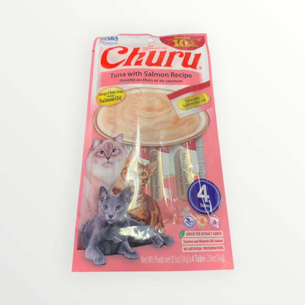 Inaba Churu Tuna with Salmon Recipe Treats for Senior 10+ Cats, .5 oz