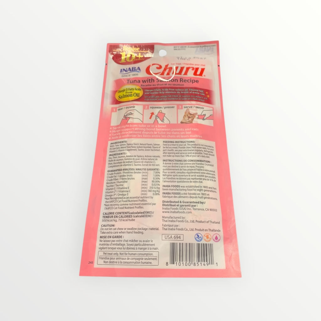 Inaba Churu Tuna with Salmon Recipe Treats for Senior 10+ Cats, .5 oz