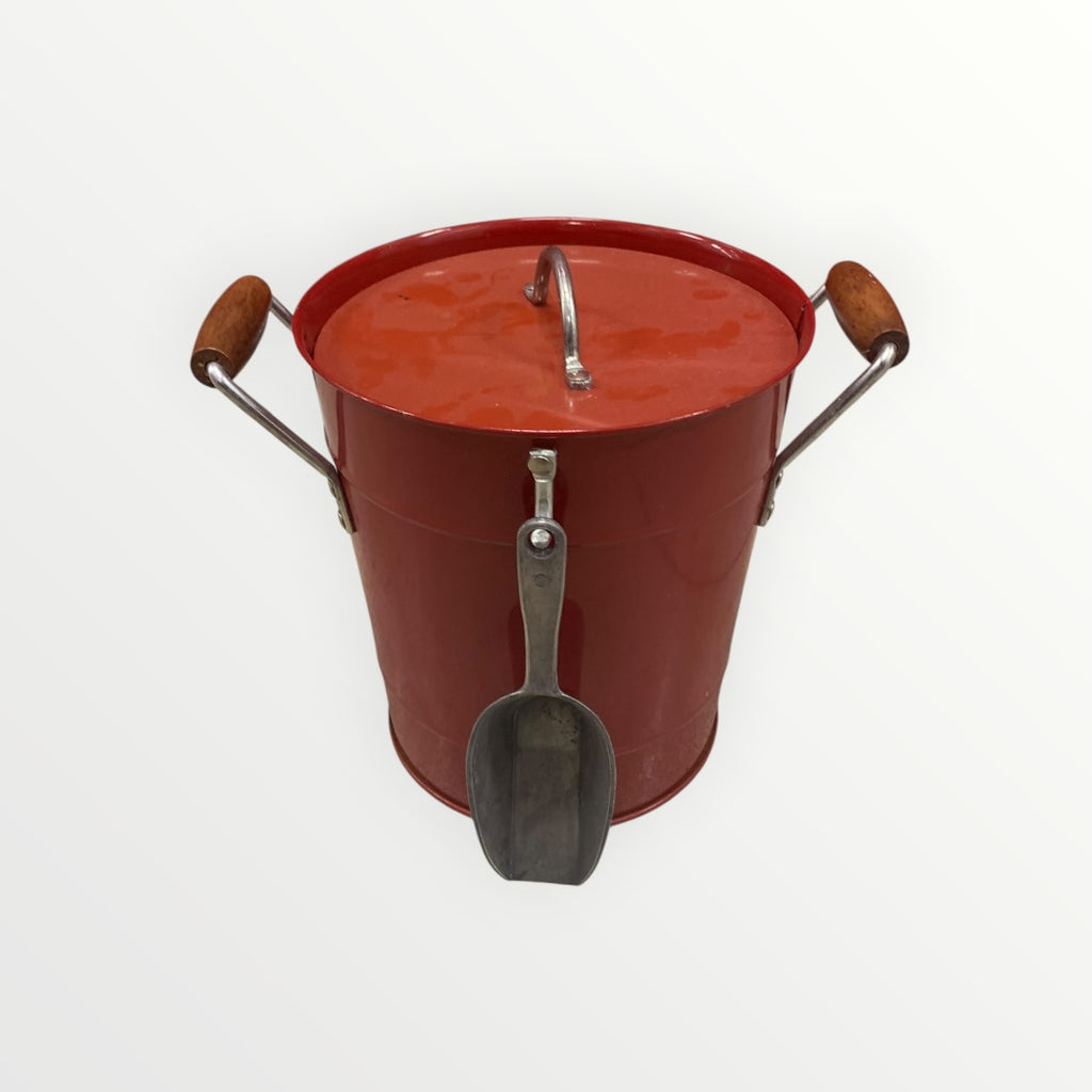 Pottery Barn Partyware Red Metal Ice Bucket with Lid & Scoop 7"D x 8.5H"