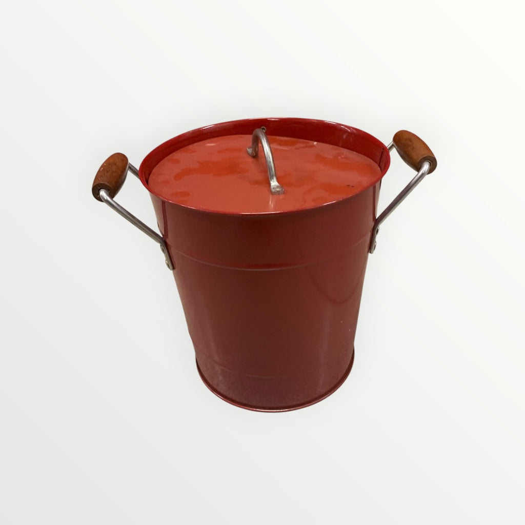 Pottery Barn Partyware Red Metal Ice Bucket with Lid & Scoop 7"D x 8.5H"