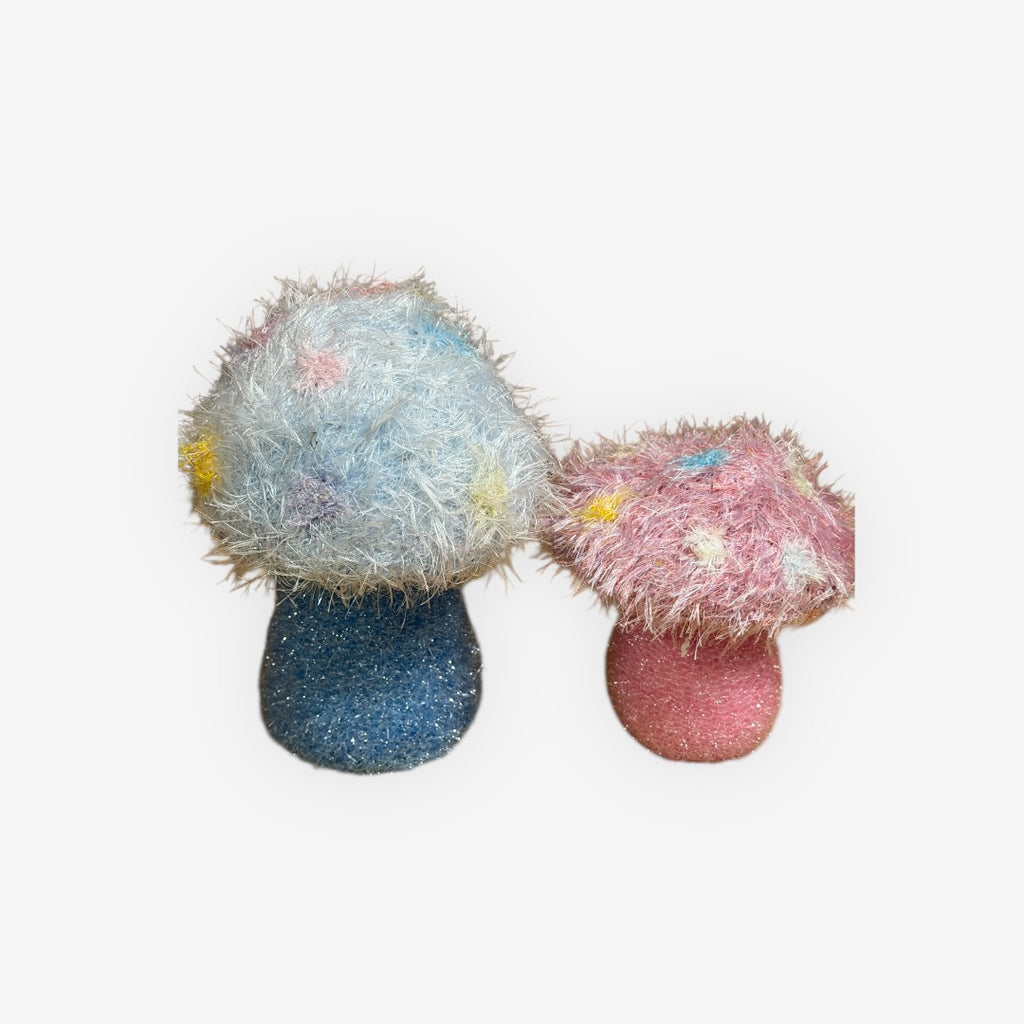 Set of 2 Handmade Easter Mushrooms 6.5" Pink  & 9.5" Blue