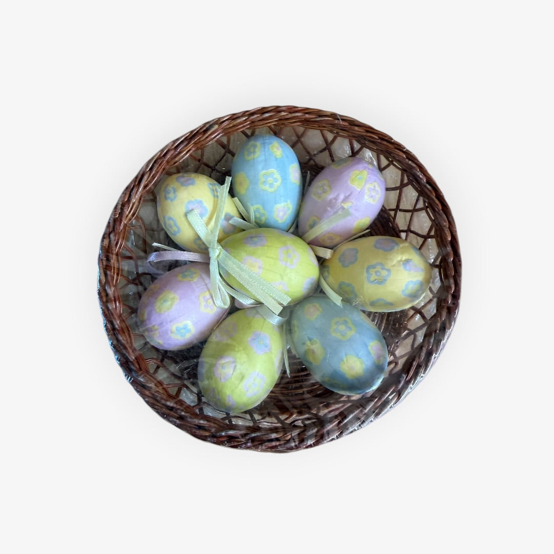 Vintage Hand-crafted Decorative Easter Egg Sets in Basket Pack of 8