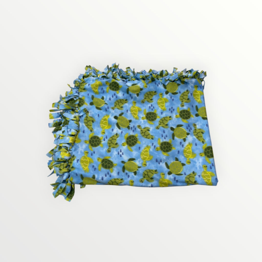 Large Handmade Sea Turtle Fleece Tie Blanket Reversible