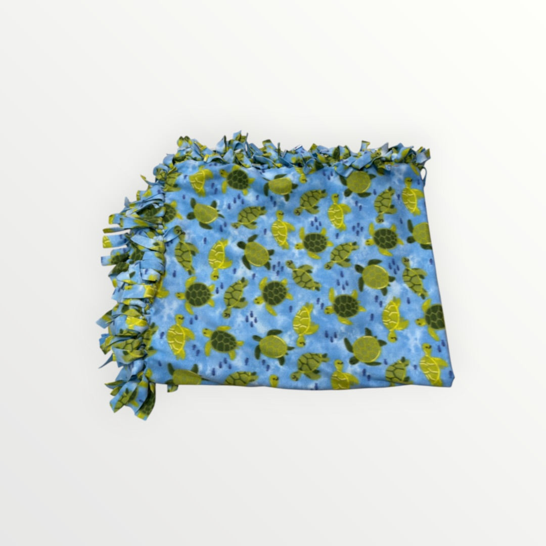 Large Handmade Sea Turtle Fleece Tie Blanket Reversible