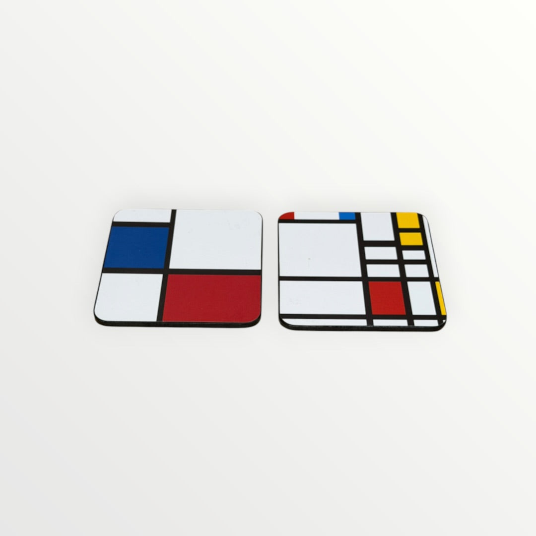 Set of 2 Mondrian Coasters 3.75" x 3.75"