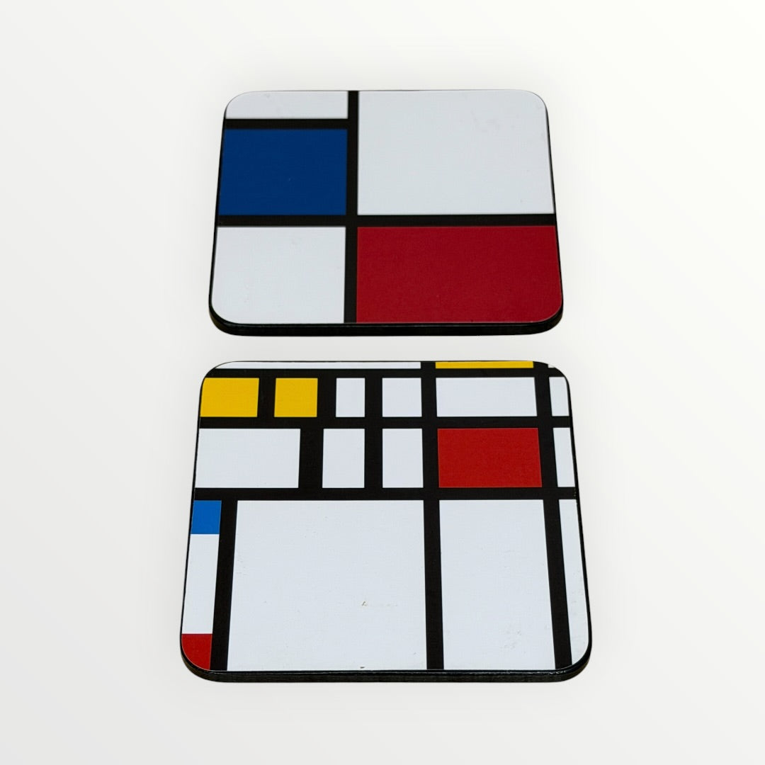 Set of 2 Mondrian Coasters 3.75" x 3.75"