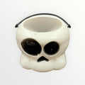 White Plastic Mini Skull-shaped Halloween Candy Bucket with a Black Handle
