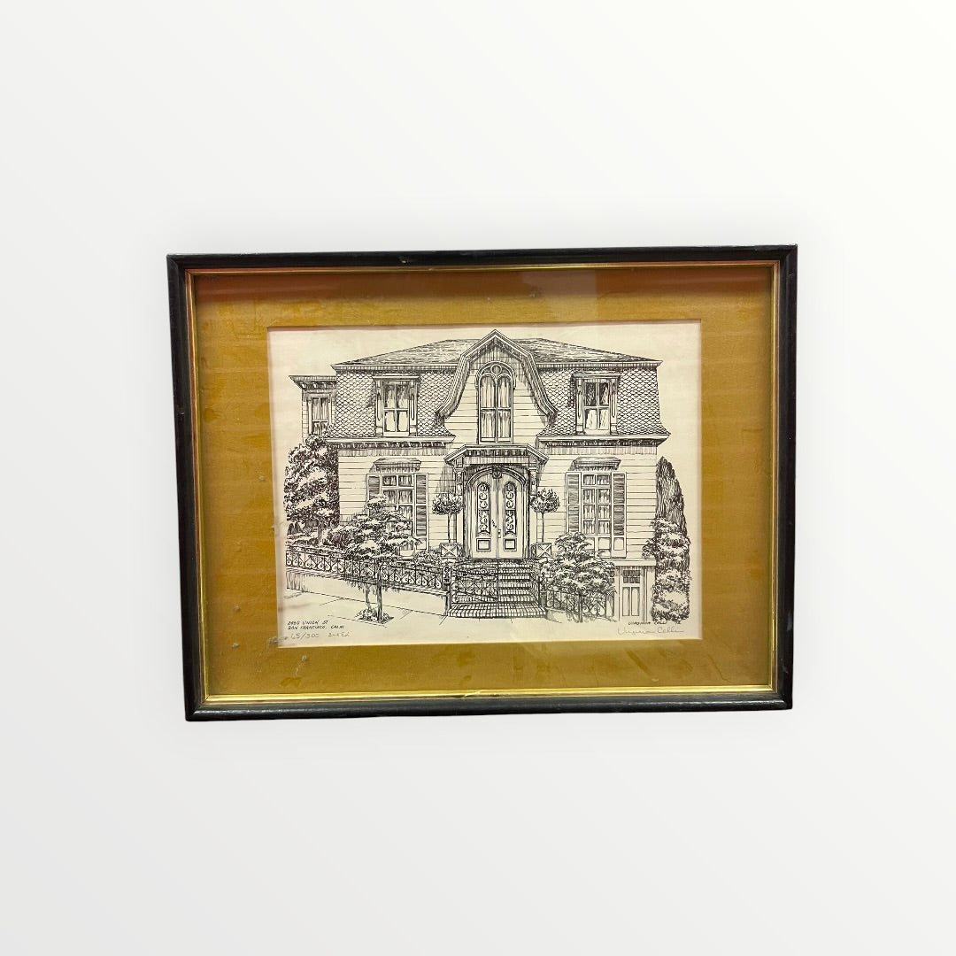 San Francisco Victorian House Framed Pen and Ink Drawing Wall Art By Virginia Celli