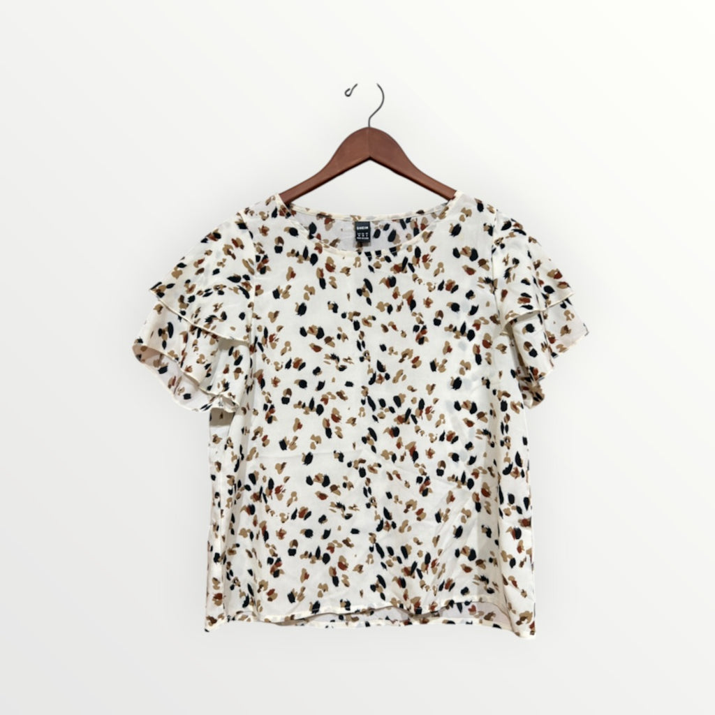 SHEIN Clasi Women's Summer Geometric Print Double Layered Ruffle Sleeve Blouse Size:M