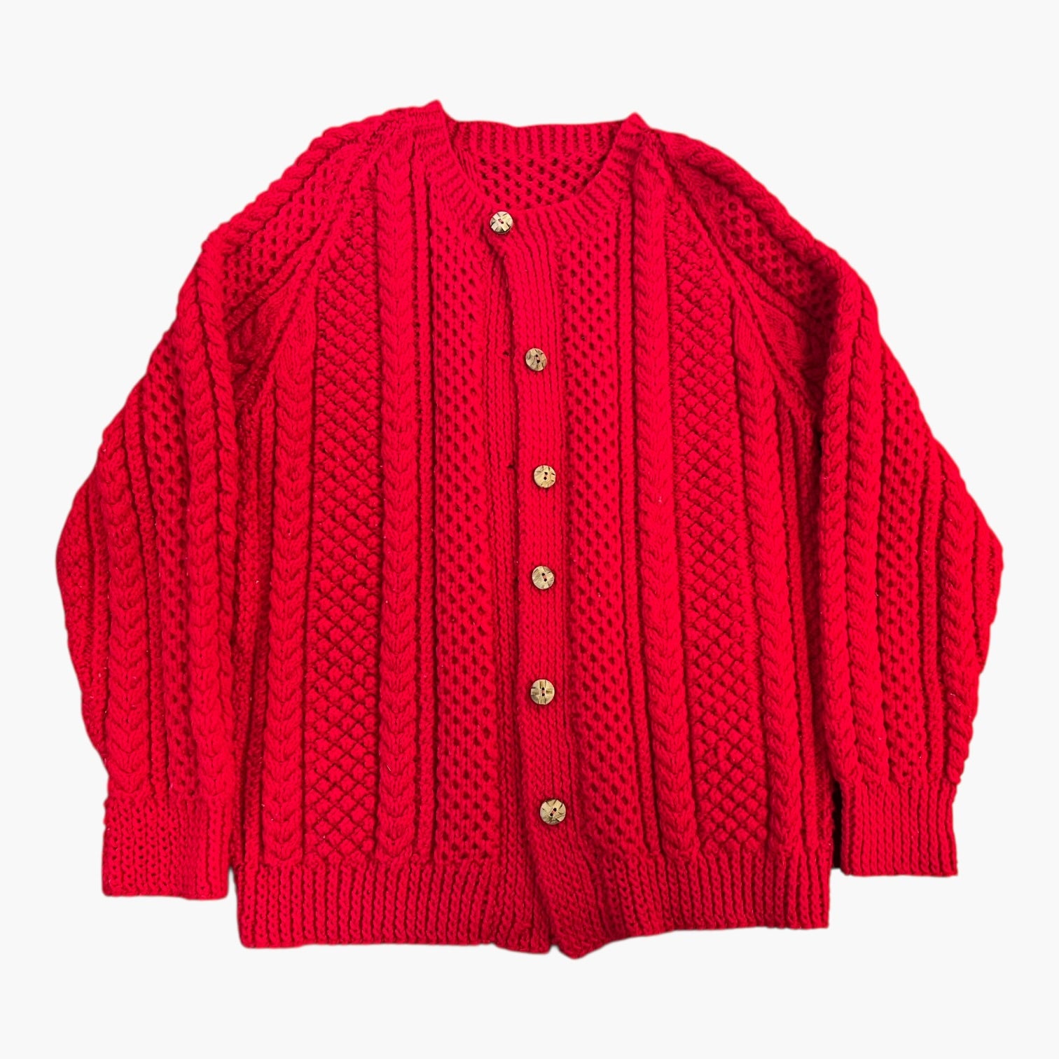 Women's Hand Knitted Cardigan in Red Size: S