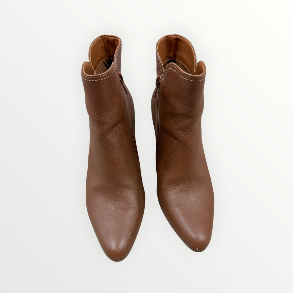 Women's Brown Leather Block Heel Ankle Boots Size: 6