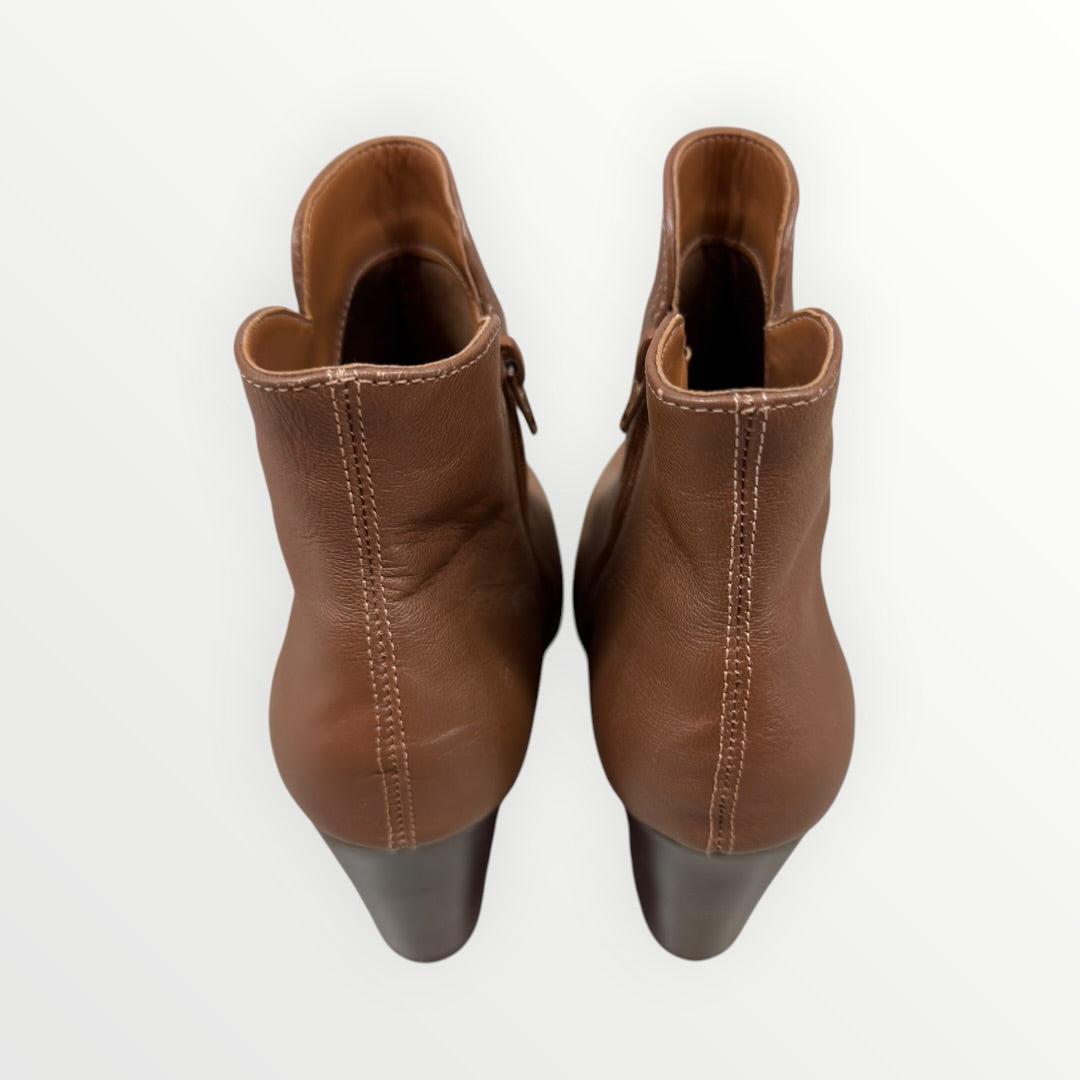 Women's Brown Leather Block Heel Ankle Boots Size: 6
