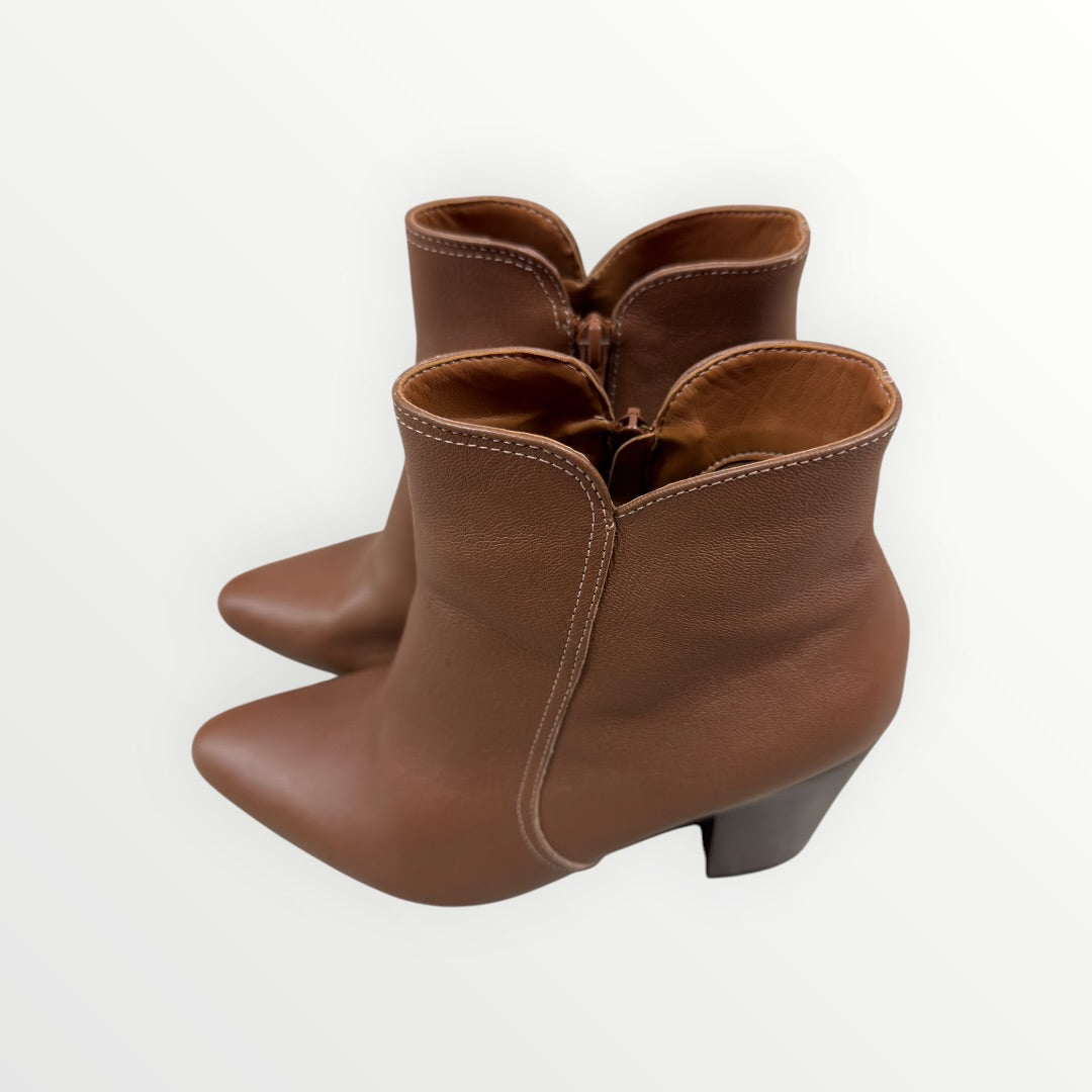 Women's Brown Leather Block Heel Ankle Boots Size: 6