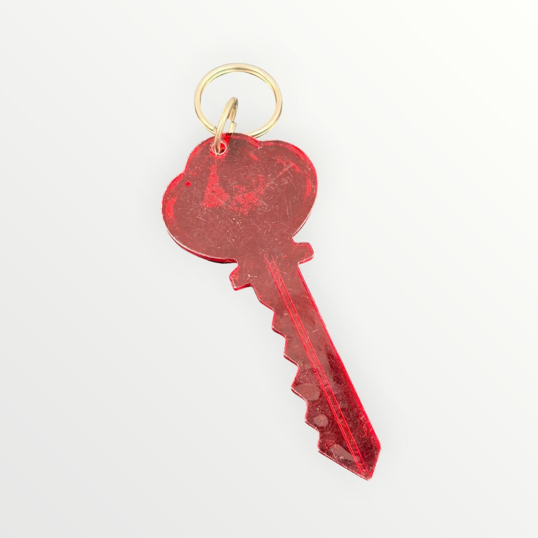 Vintage Souvenir Red Happy Key Keychain 6"L
