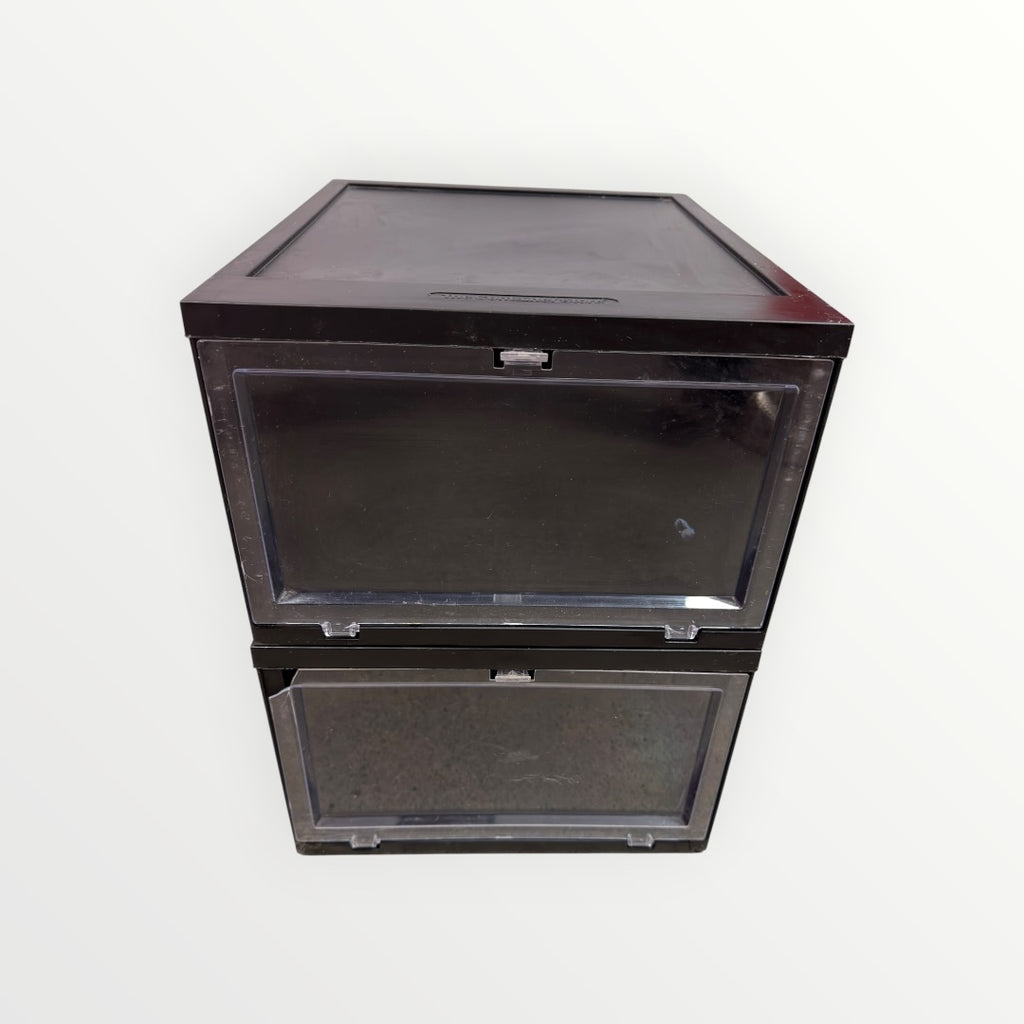 Set of 2 The Container Store Stackable Drop Front Shoe Boxes