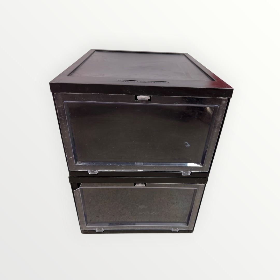 Set of 2 The Container Store Stackable Drop Front Shoe Boxes