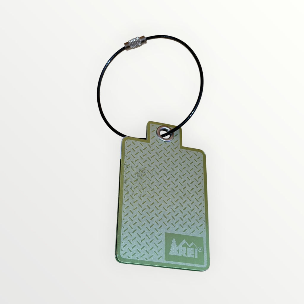 Green REI Square Metal Luggage ID Tag