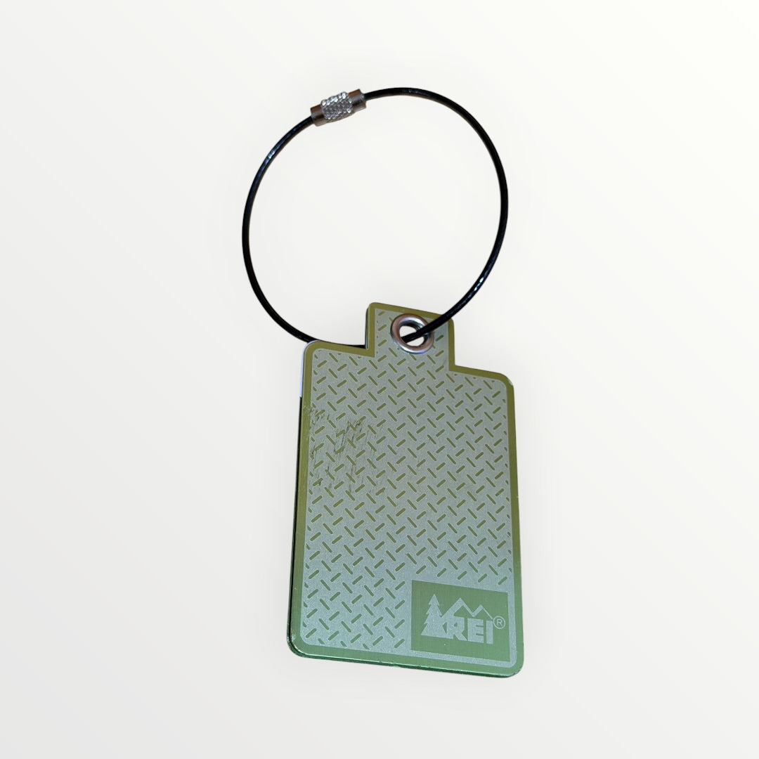 Green REI Square Metal Luggage ID Tag