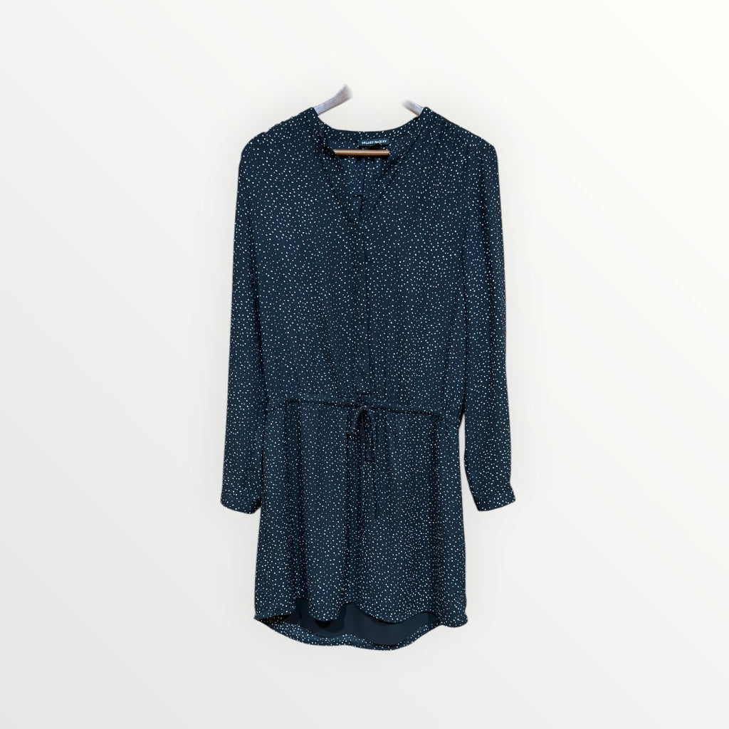 Hilary Radley Chevron Long Sleeve Shift Shirt Dress Navy Blue Size: S