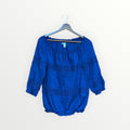Old Navy 100%b Cotton Peasant Blouse Dark Blue 3/4 Sleeve Crochet Size: SP