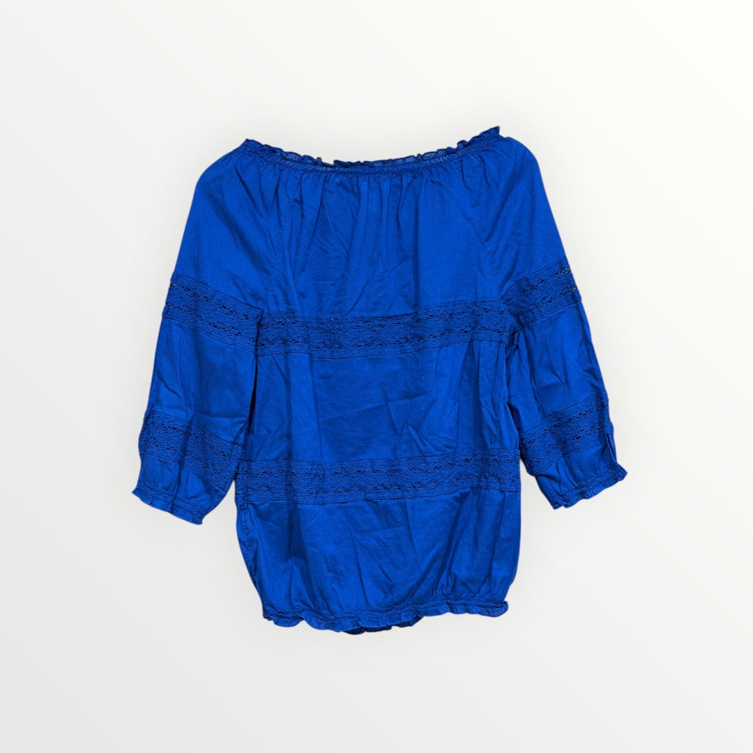 Old Navy 100%b Cotton Peasant Blouse Dark Blue 3/4 Sleeve Crochet Size: SP