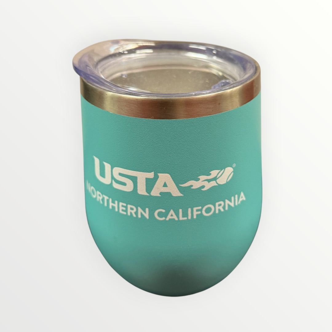 Teal USTA Northern California Stainless Steel Wine Tumbler w/Clear Lid