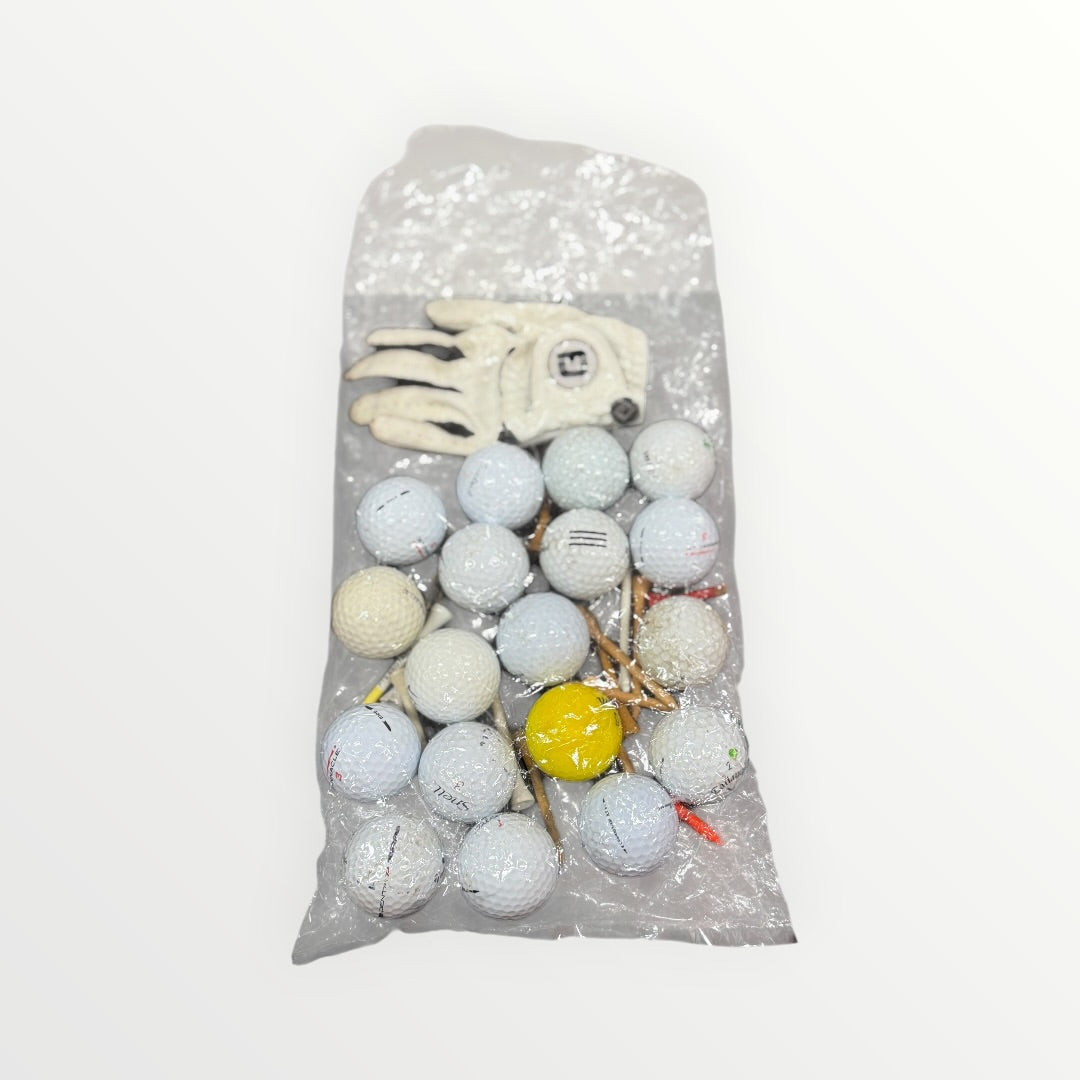 Lot od 18 Golf Balls w/Golf Glove & Golf Tees
