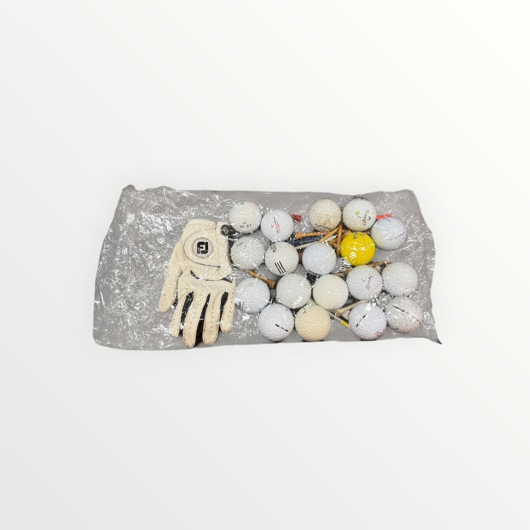 Lot od 18 Golf Balls w/Golf Glove & Golf Tees