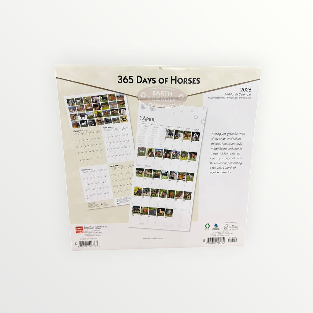 365 Days of Horses 2026 16-month calendar 12" x 12"