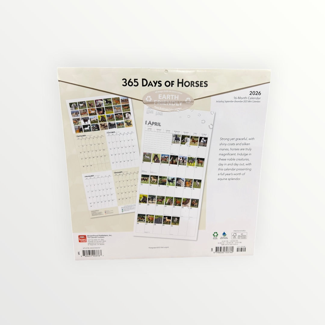 365 Days of Horses 2026 16-month calendar 12" x 12"