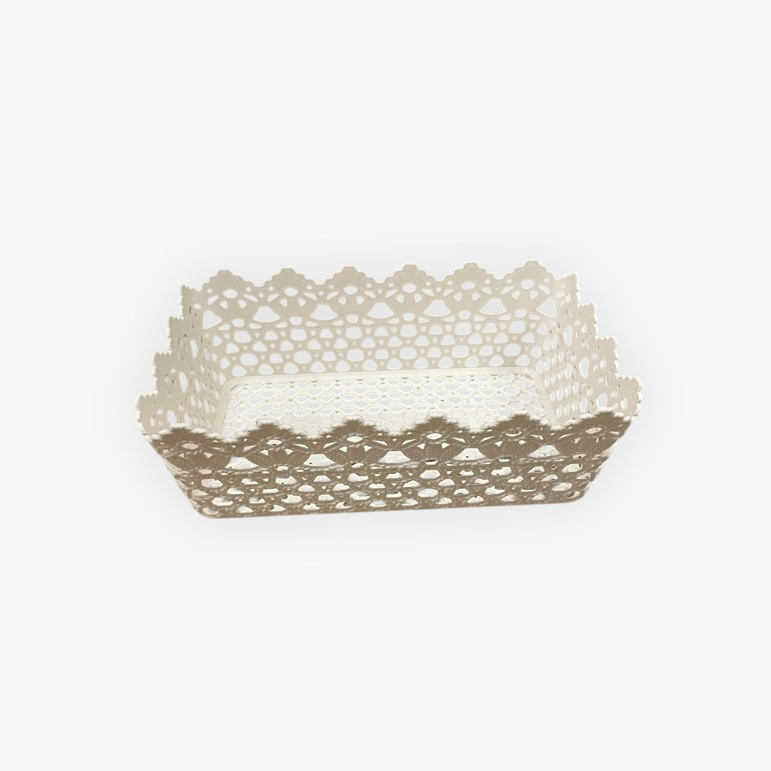 Decorative Plastic Basket/Organizer 12" x 8" Beige