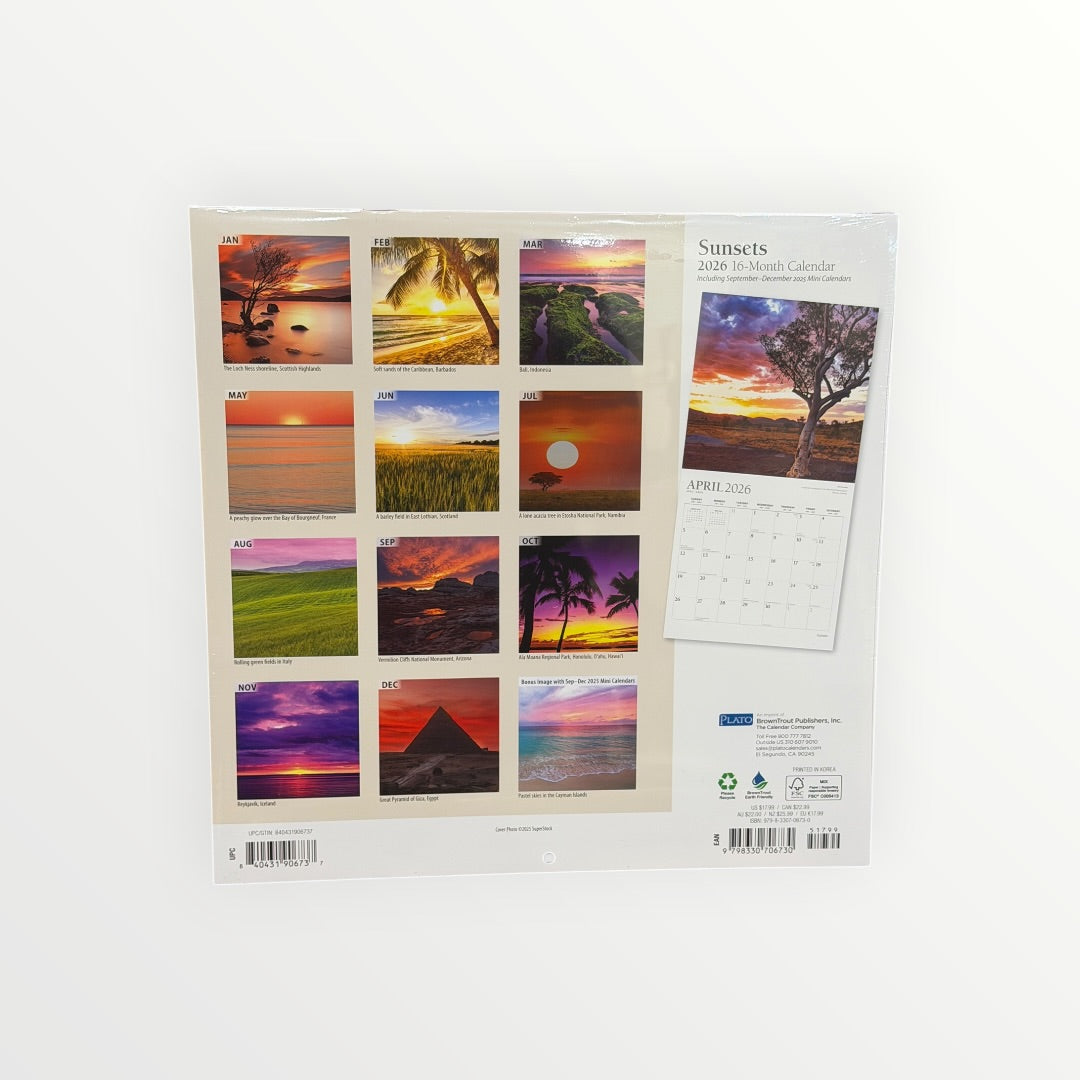 BrownTrout Publishers SUNSET 2026 16-Month Calendar 12" x 12"