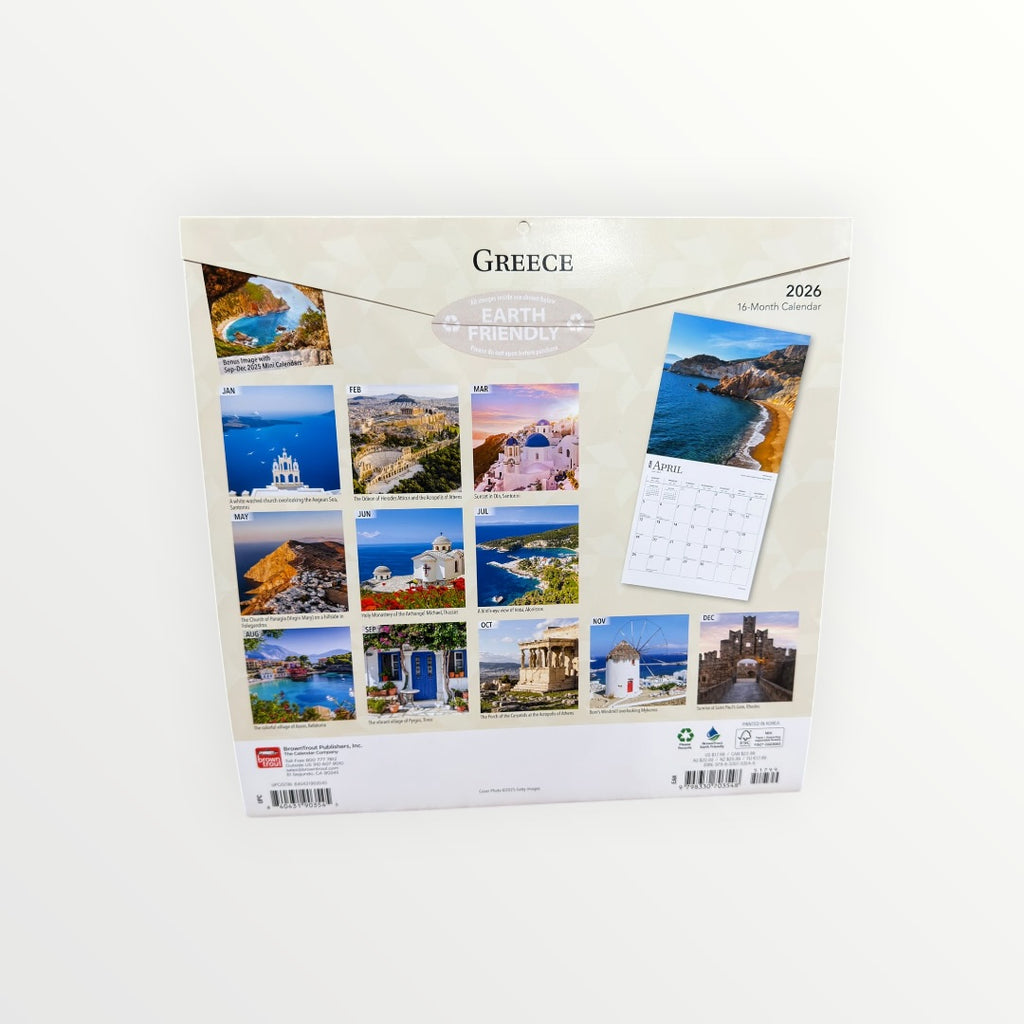 BrownTrout Publishers GREECE 2026 16-Month Calendar 12" x 12"