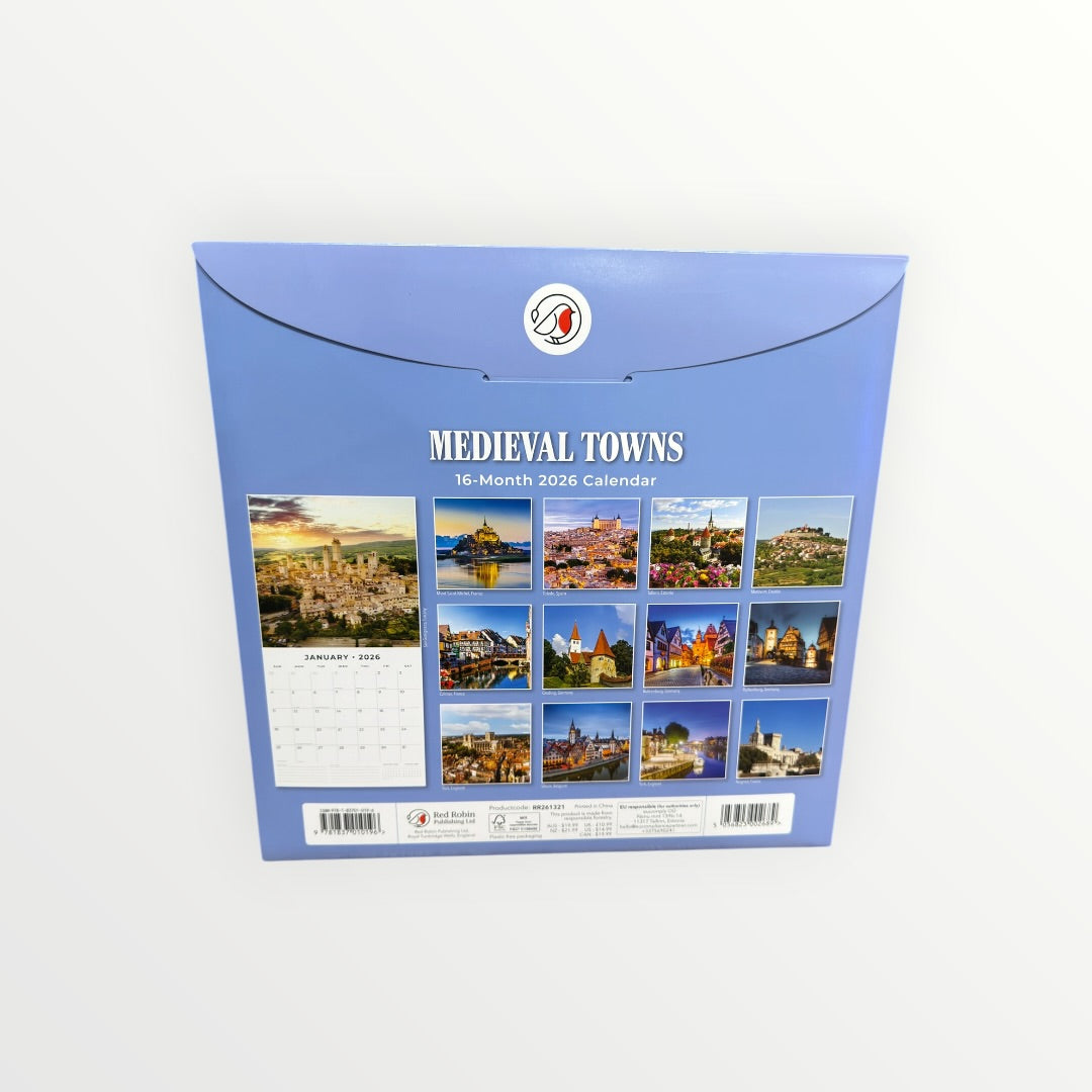 Red Robin Publishing MEDIEVAL TOWNS 2026 16-Month Calendar 12" x 12"