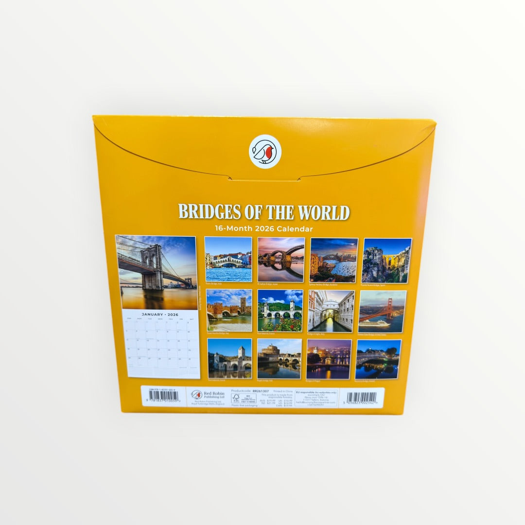 RED Robin Publishing BRIDGES OF THE WORLD 2026 16-Month Calendar 12" x 12"