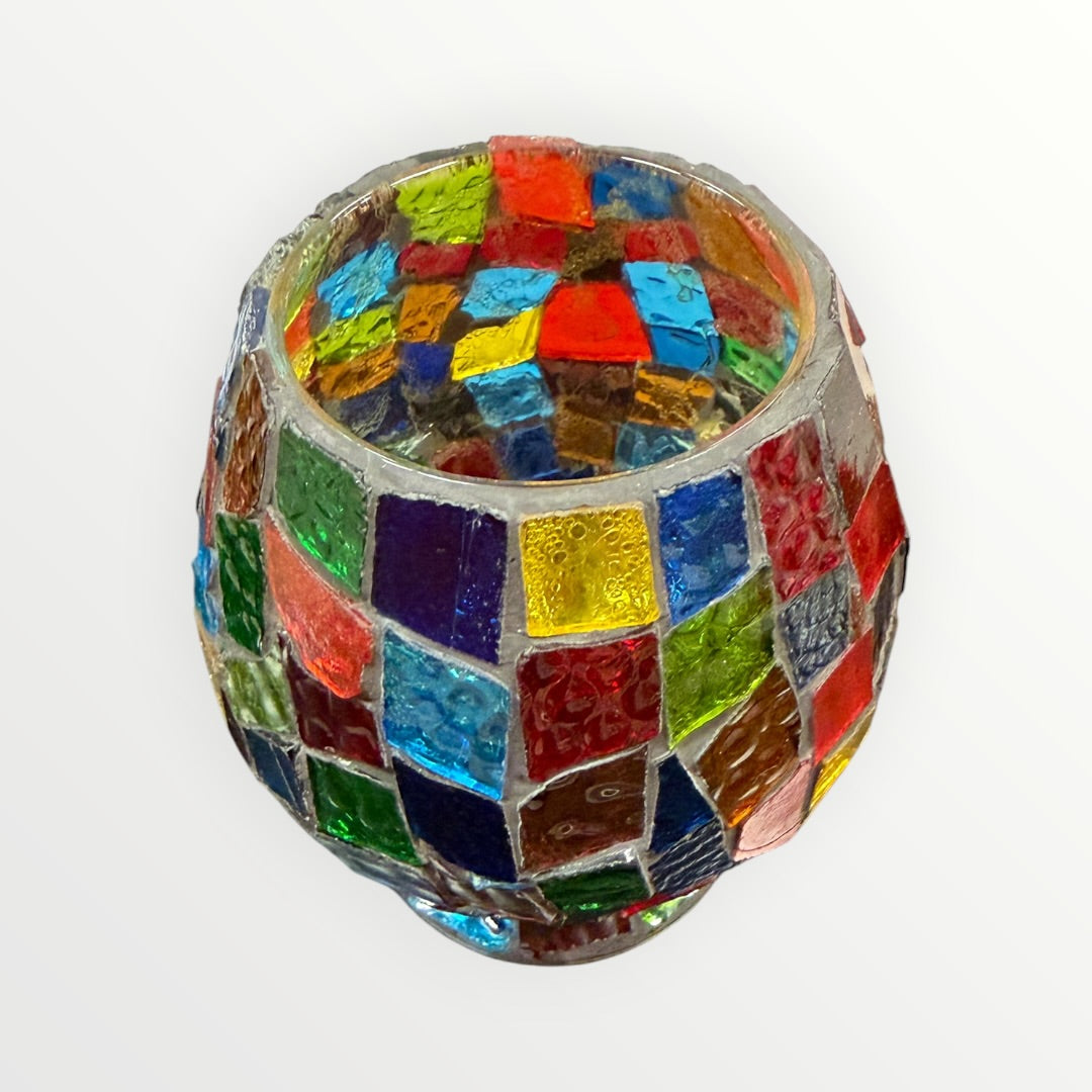 Vintage Handmade Stained Glass Votive Candle Holder