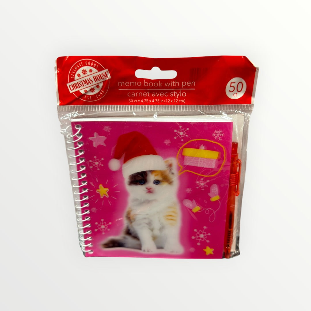 Christmas House 50-sheet Holograph Kitten Memo Book w/Matching Pen 4.75" x 4.75"