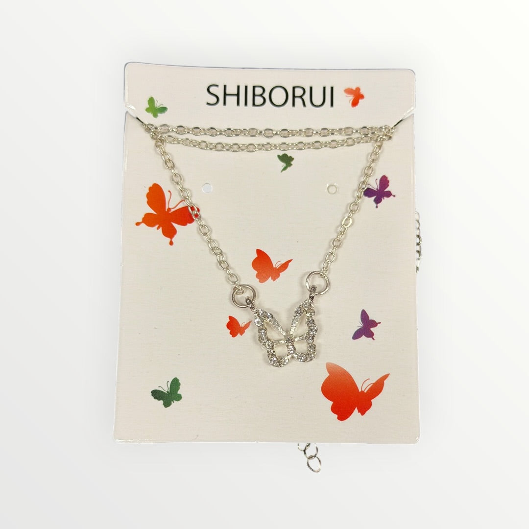 Shiborui Necklace w/Rhinestone-Encrusted Butterfly Pendant