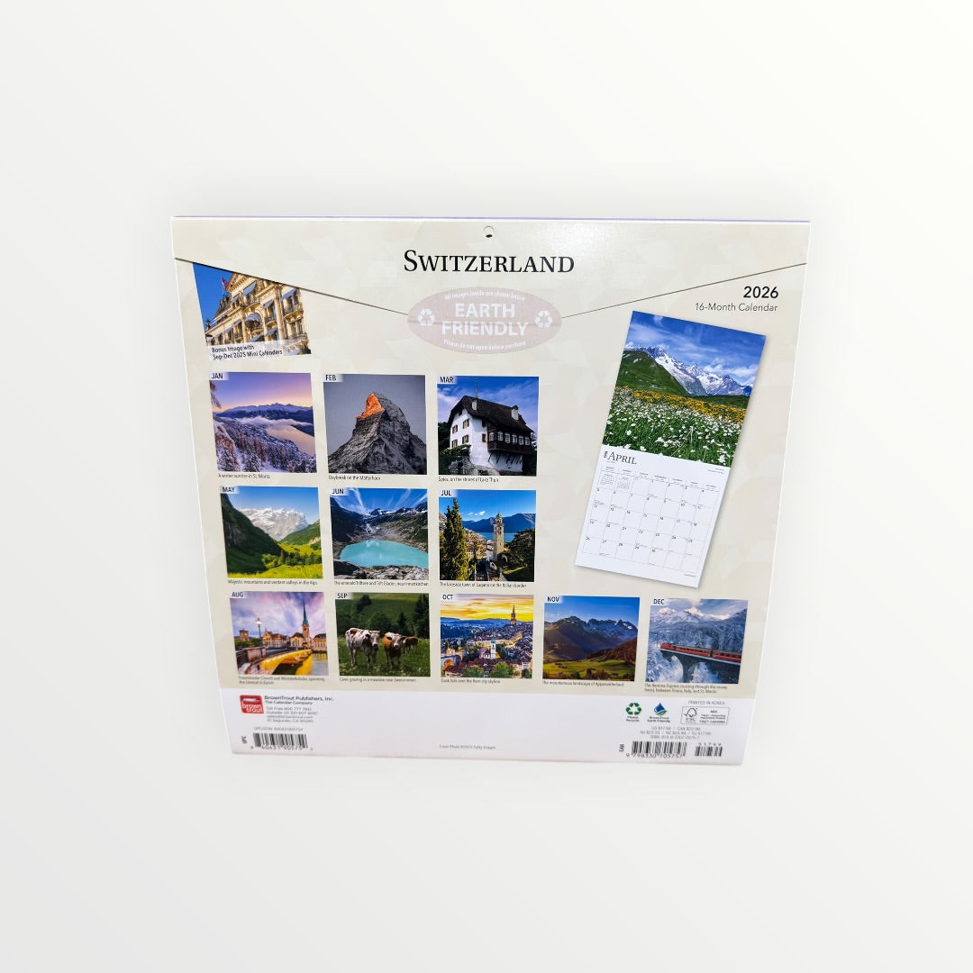 BrownTrout Publishers SWITZERLAND 2026 16-Month Calendar 12" x 12"