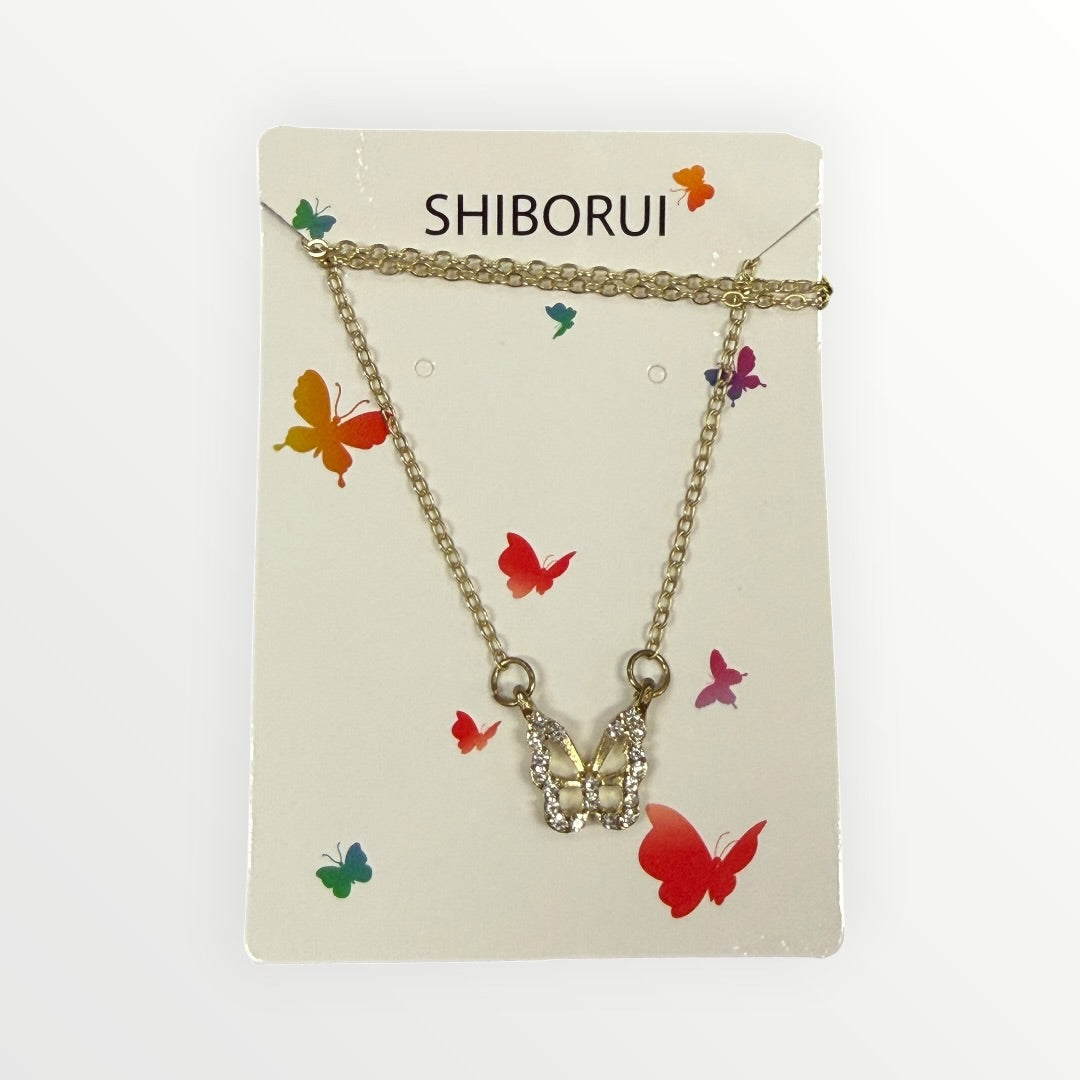 Shiborui Necklace w/Rhinestone-Encrusted Butterfly Pendant