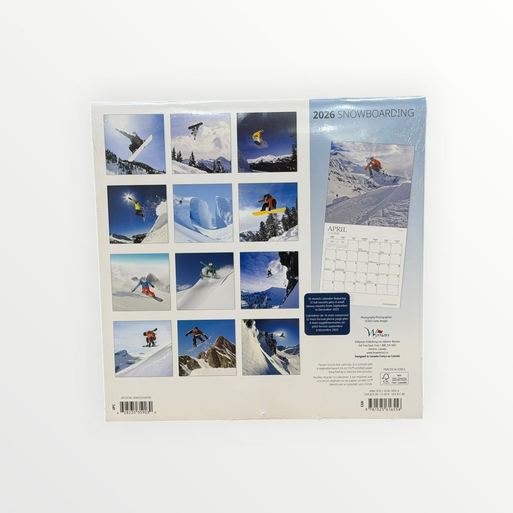 Wyman Publishing SNOWBOARDING 2026 16-Month Calendar 12" x 12"