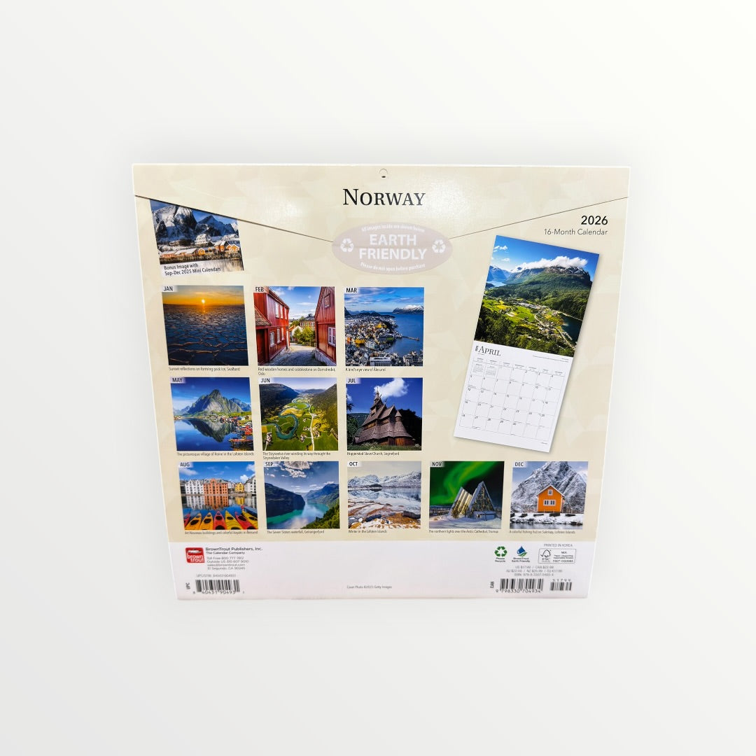 BrownTrout Publishers NORWAY 2026 16-Month Calendar 12" x 12"