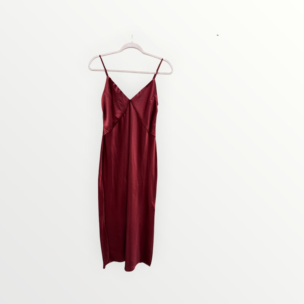 A New Day Women's Satin Slip Midi Dress Burgundy Size: S