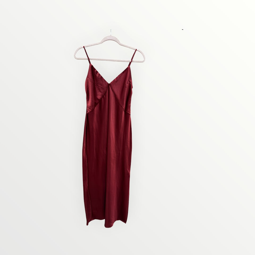 A New Day Women's Satin Slip Midi Dress Burgundy Size: S