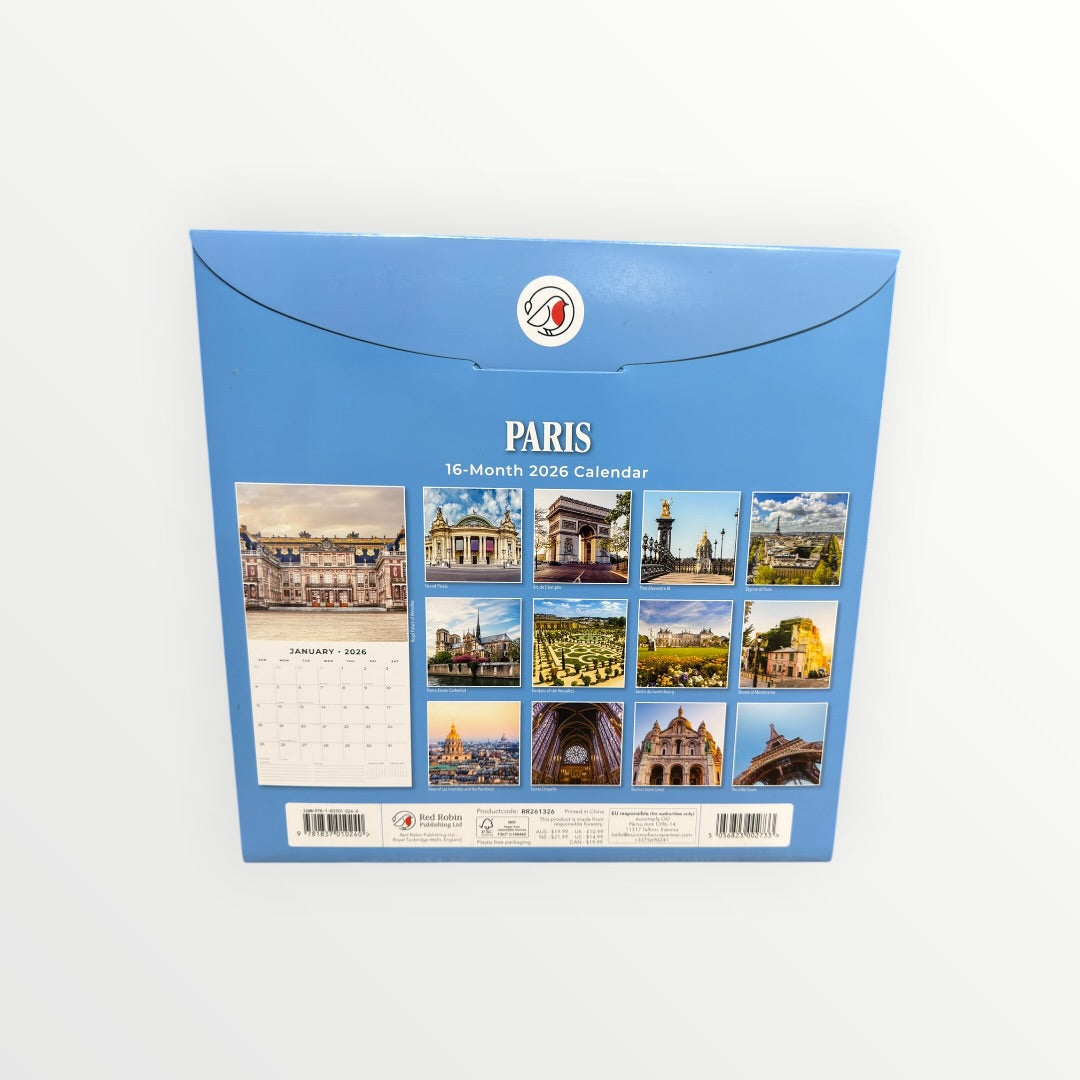 Red Robin Publishing PARIS 2026 16-Month Calendar 12" x 12"