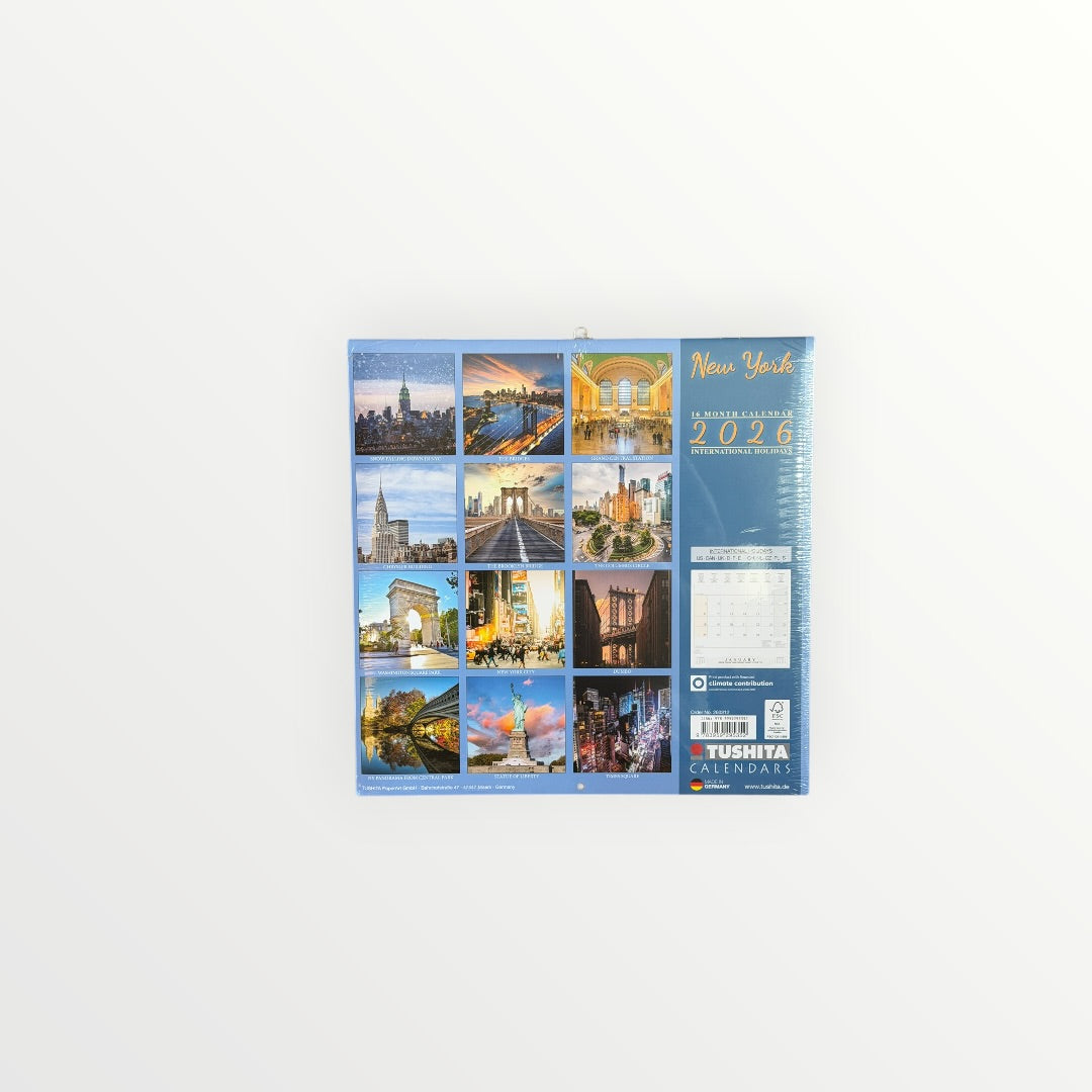 Tushita Calendars NEW YORK 2026 International Holidays 16-Month Calendar 12" x 12"