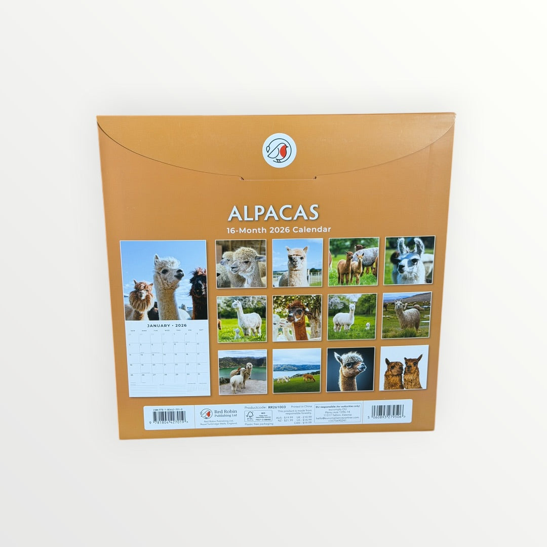 Red Robin Publishing ALPACAS 2026 16-Month Calendar 12" x 12"