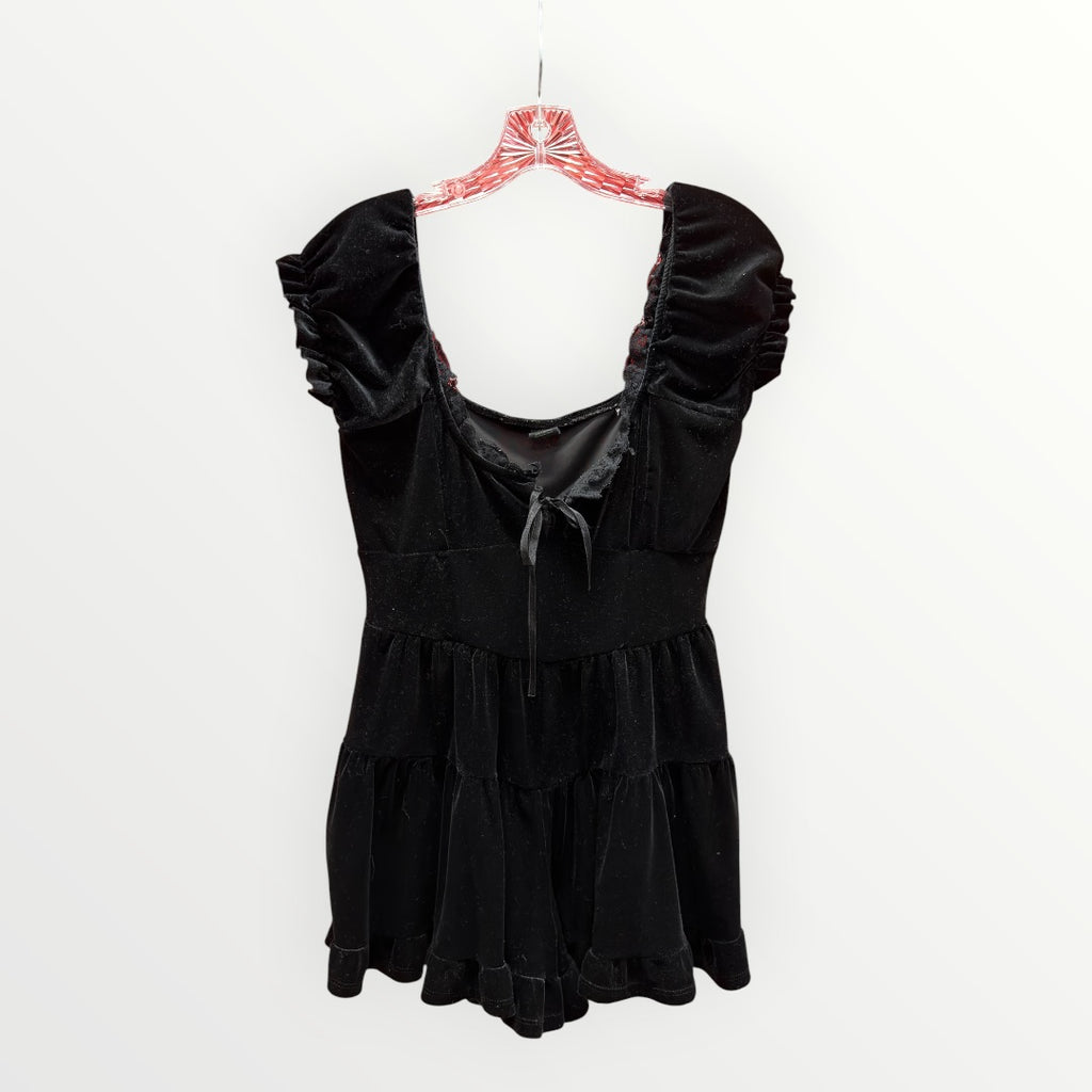 Urban Outfitters Lily Velvet Tiered Romper Black Size: M